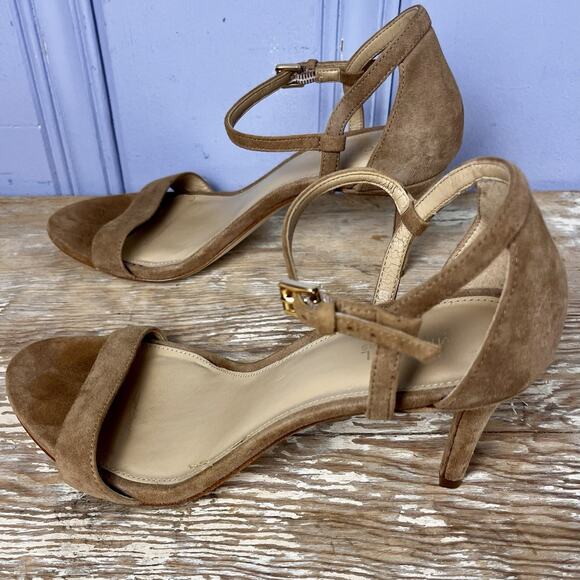Michael Kors Tan Suede Stiletto Sandals Size 8.5 Strappy High Heel Dressy Chic - Picture 8 of 13
